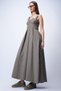Women's Khaki Thick Strap Skirt Pleated Maxi Length Dress Alc-X15049 - 2