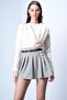 Women's Vanilla Crew Neck Shoulders Draped Fixed Shawl Detailed Knitted Blouse Alc-X15063 - 2