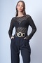 Women's Black Boat Neck See-Through Lace Blouse Alc-X15043 - 4