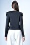 Black Crew Neck Knitted Blouse with Draped Shoulders and Fixed Shawl Detail Alc-X15063 - 7