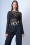 Women's Black Boat Neck See-Through Lace Blouse Alc-X15043