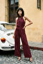 Bordo Kuşaklı Maxi Şifon Astarlı Dokuma Tulum TWOSS23TU00093