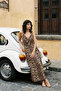 Camel Leopar Desenli More Sustainable Kruvaze Yırtmaç Detaylı Maxi Dokuma Elbise TWOSS23EL01892