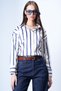 Women's Navy Blue-Striped Wide-Cuff Striped Satin Shirt Alc-X14968 - 4