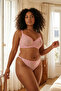 Pink Heart Embroidered Lace String Strap Uncovered Plus Size Lingerie Set Tbbaw25Dg00000