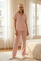 Pembe Çizgili Biye Detaylı Uyku Bantlı Örme Pijama Takımı THMSS21PT1225