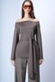 Bitter Brown Boat Neck Tie-Waist Knitted Blouse Alc-X15038 - 3