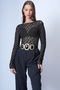 Women's Black Boat Neck See-Through Lace Blouse Alc-X15043 - 2