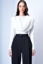 Women's Ecru Crew Neck Shoulders Draped Fixed Shawl Detailed Knitted Blouse Alc-X15063