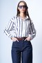 Women's Navy Blue-Striped Wide-Cuff Striped Satin Shirt Alc-X14968 - 3