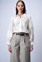 Beige Woven Collar and Cuff Embroidered Burlap Linen Shirt ALC-X14935 - 2