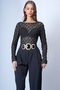 Women's Black Boat Neck See-Through Lace Blouse Alc-X15043 - 3