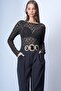 Women's Black Boat Neck See-Through Lace Blouse Alc-X15043 - 5