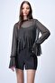 Black High-Neck Flounce Transparent Tulle Blouse with Undershirt Inside Alc-X15045 - 4