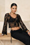 Siyah Premium Triko Ajurlu V Yaka Plaj Bluz TBESS26BZ00010