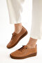 Tan Genuine Leather Women's Loafer Shoes 21363