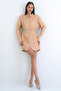 Beige Self-Patterned Wide Cut Satin Mini Shirt Dress Alc-X15185 - 5