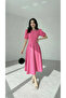 Crew Neck Balloon Sleeve Skirt Flared Midi Length Premium Dress