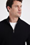 Men's Slim Fit Slim Fit Mock Neck Zipper Black Sweater - 7