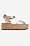 Serez Gold Genuine Leather Women's Straw Wedge Sandals - 6