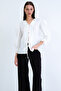 White V-Neck Poplin Blouse with Tie Detail on Front and Sleeves Alc-X15169
