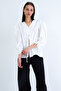 White V-Neck Poplin Blouse with Tie Detail on Front and Sleeves Alc-X15169 - 7