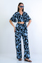 Blue-Navy Blue Double-Breasted Collar Cropped Blouse and Trousers Set Alc-X15210 - 6