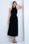 Black Maxi Length Summer Dress with Gathered Collar and Waist, Lined Inside Alc-X15167 - 3