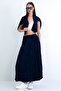 Navy Blue Soft Crush Textured Midi Skirt Alc-X15225 - 2