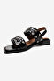 Blob Black Patent Leather Women's Sandals with Silver Buckle - 6