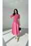 Crew Neck Balloon Sleeve Skirt Flared Midi Length Premium Dress - 5