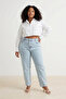 Açık Mavi Yüksek Bel Beli Lastikli %100 Pamuk Non-Stretch Büyük Beden Mom Jeans TBBSS26CJ00026 - 5