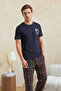 Navy Blue Regular Cut Shark Printed Plaid Knitted Pajama Set Tmnss26Pt00035 - 2