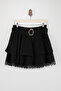 Black Short Ruffle Belt in Crepe Shorts Skirt Tdrss26Sr00006 - 4