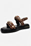 LOKET Black Yellow Patterned Women's Sandal with Chain Detail - 6