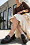 Brown Matte Patent Leather Women's Loafer Shoes 21160