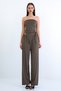 Khaki Asymmetrical Cut Tie-Detail Knitted Strapless Blouse and Trousers Set Alc-X15218 - 4