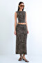 Leopard Crew Neck Strappy Knitted Blouse and Slit Pencil Skirt Set Alc-X15216 - 2