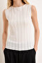 Ecru Plain Fitted Crew Neck Standard Sleeve Sleeveless Textured Knitted Blouse Twoss26Bz00259 - 3