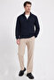 Men's Slim Fit Slim Fit Stand Collar Zippered Patterned Navy Blue Knitwear Sweater - 2