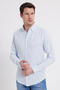 Men's Slim Fit Slim Fit Long Sleeve 100% Cotton Linen Texture Buttoned Lapel Blue Shirt