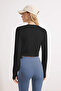 Siyah Micro Bağlamalı Kruvaze Crop Örme Spor Bluz/Bolero THMSS26BZ00002 - 4