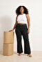 Siyah Sustainable Lasrtikli Bel Comfort/Esnek Flare İspanyol Paça Büyük Beden Jeans TBBSS26CJ00021 - 4