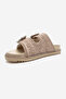 Dungeon Beige Knitted Double-Strapped Stone Buckle Women's Slippers - 6