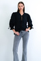Black V-Neck Poplin Blouse with Tie Detail on Front and Sleeves Alc-X15169 - 2