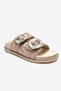Dungeon Beige Knitted Double-Strapped Stone Buckle Women's Slippers - 3