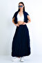 Navy Blue Soft Crush Textured Midi Skirt Alc-X15225 - 4