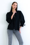 Black V-Neck Poplin Blouse with Tie Detail on Front and Sleeves Alc-X15169 - 6