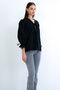 Black V-Neck Poplin Blouse with Tie Detail on Front and Sleeves Alc-X15169 - 4