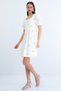 Yellow Watermelon Sleeve Lined Embroidered Scallop Woven Dress Alc-X15177 - 3